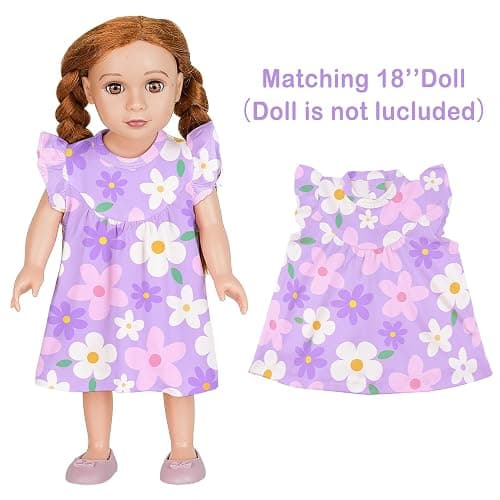 ICOSY Matching Doll & Girls Nightgowns Clothes Girls Pajamas Sleepwear Outfit for Kids and American 18" Girl Doll thumbnail 4