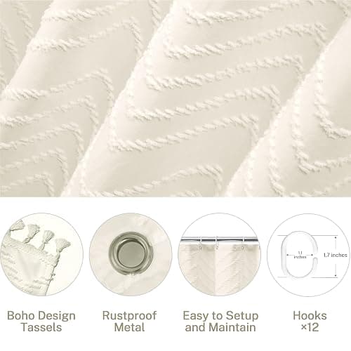 Siiluminisoy Boho Farmhouse Shower Curtain Woven Fabric Cute Cream Shower Curtain, 72 x 72 Tufted Chevron Textured Striped Modern Farmhouse Minimalist Shower Curtain for Bathroom - 72"W x 72"L (Pack of 1) - Cream thumbnail 6
