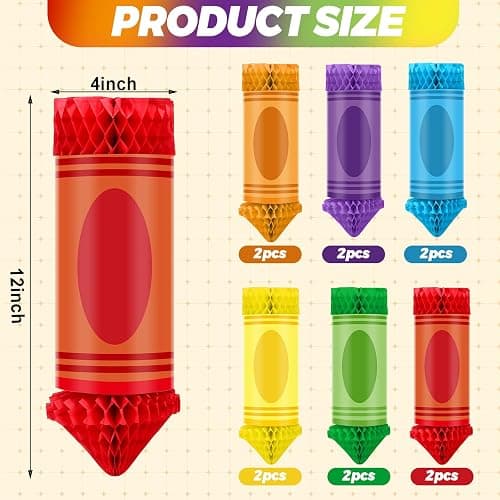 Retisee 12 Pcs Crayon Classroom Decorations Back to School Hanging Paper Lanterns Preschool Honeycombs Ceiling Backdrop for First Day of School Kindergarten Welcome Party Supplies(Classical Color) thumbnail 3