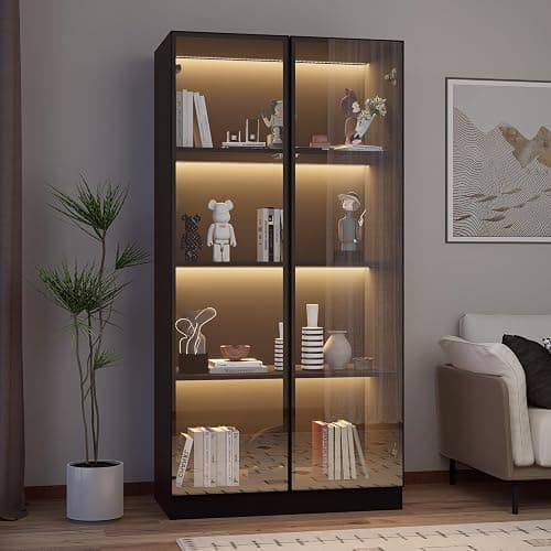 ZORPLIX Glass Display Cabinet with LED Lights Set of 2, Glass Display Case Bookcase with 4-Tier Shelves, Curio Cabinet with 2 Glass Doors, Storage Cabinet for Collectibles, Living Room - 2 - 2 Glass Door - 4 Tier thumbnail 3