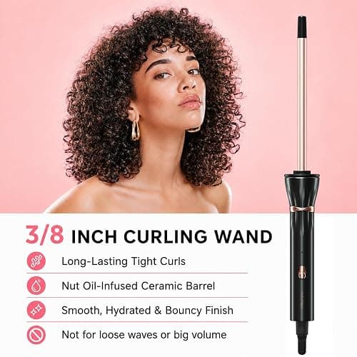 Hahahope 3/8 Inch Curling Wand,9mm Tiny Curling Wand,Ceramic Small Barrel Curling Iron with Adjustable Temperature,Fast Heating,for Short & Long Hair thumbnail 2