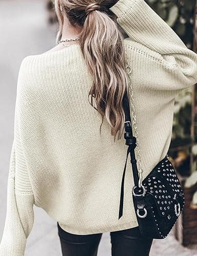Ugerlov Women's Oversized Sweaters Batwing Sleeve Mock Neck Jumper Tops Chunky Knit Pullover Sweater thumbnail 3
