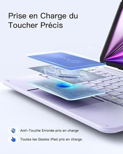 Inateck Coque Clavier pour iPad 11e/10e Gén, pour iPad 10e (10,9")/11e (2025 A16), Air 11" M3/M2, Air 6/5/4e, Pro 11 4e-1re, Clavier Ultraléger Détachable avec Pavé Tactile, Violets AceTouch thumbnail 7