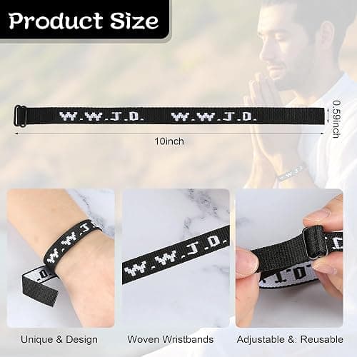 Meajjew WWJD Christian Bracelet Pack for Women Men, Christian Jesus Gifts Adjustable Wristbands, WWJD Bracelets Bulk - What Would Jesus Do Bracelet thumbnail 4