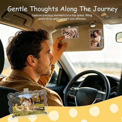 Nirvany 2 Pack Magnetic Car Visor Photo Holder, 2.36 x 3.54 in Scalloped Clear Acrylic Personalized Picture Frame Clip for Sun Visor, Car Picture Holder for Family, Pets, Travel Photos (Light Blue) thumbnail 4