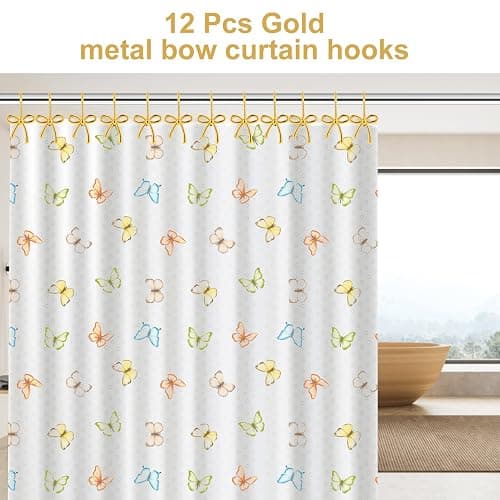 YanKiTour Gold Bow Shower Curtain Hooks, 12 Pack Metal Decorative Rings, Rust Proof Bow Knot Design for Bathroom Bedroom Living Room Baby Room Nursery Art Decor (Gold 5) thumbnail 6
