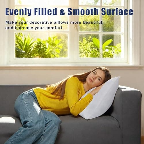 OKBA Set of 2 Throw Pillow Inserts, Hypoallergenic Soft & Firm Cushions with 100% Cotton Cover, 16x16 Pillows Filler for Side Sleepers, Sofa, Bed and Home Decor, Indoor Quality Hotel Pillows thumbnail 5