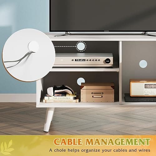 WLIVE TV Stand for 40 Inch TVs, Small Entertainment Center with Storage Cabinet, Mid-Century Modern TV Stands for Living Room and Bedroom, 32" TV Console, White thumbnail 6