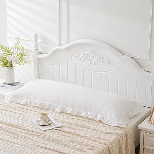 Qilunn Off White Ruffled Body Pillow Cover 1 Piece Washed Cotton Farmhouse Shabby Long Body Pillow Sham 20"x54" White thumbnail 2