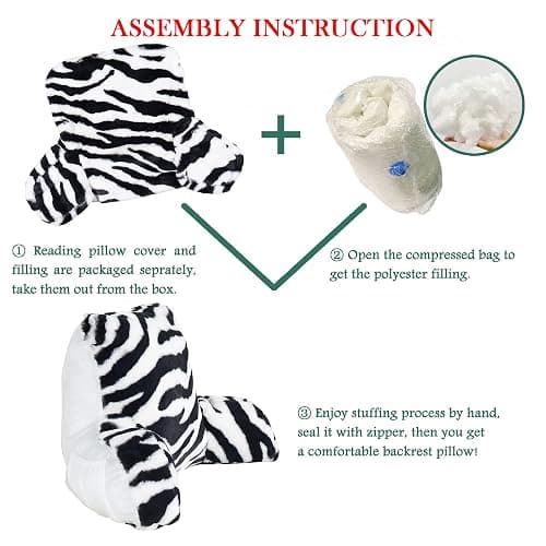 BYTIDE Animal Printed Assembly Needed Backrest Reading Bed Rest Pillow with Arms and Pockets for Sitting in Bed Couch Sofa, Removable Cover and Filling Seprated Set, 20" x 18" x 17", Zebra thumbnail 3