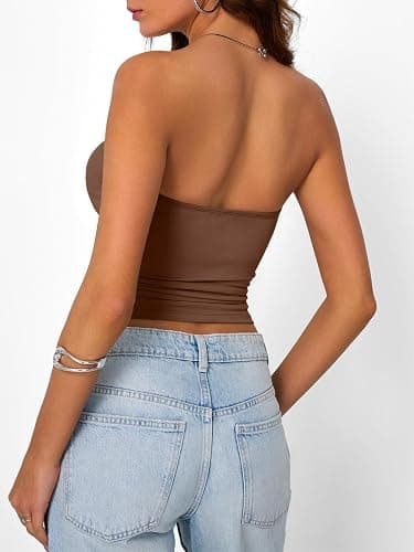 Trendy Queen Womens Strapless Tube Tops Basic Backless Sleeveless Bandeau Going Out Crop Tops Cute 2025 Summer Clothes thumbnail 5