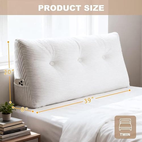 Shuyeon Wedge Pillow Headboard Twin/Twin XL Triangular Bed Wedge Pillow for Headboard, Headboard Pillow Reading Pillow for Daybeds and Bunk Beds with Removable Velvet Cover thumbnail 2