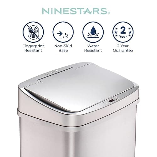 Ninestars 13 Gallon Automatic Trash Can, 50L Touchless Motion Sensor Garbage Can with Odor-Sealing Lid, Rectangular Stainless Steel, Silver Trim thumbnail 5