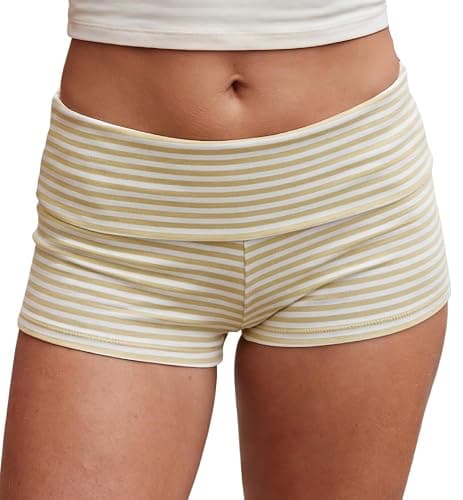 KMBANGI Womens Fold Over Shorts Elastic Waist Y2k Lounge Shorts Foldover | Striped Cute Pajama Mini Micro Bottoms Booty Low Rise Short Leggings Yoga Pants Pj Sleepwear Casual Going Out Trendy - Image 1