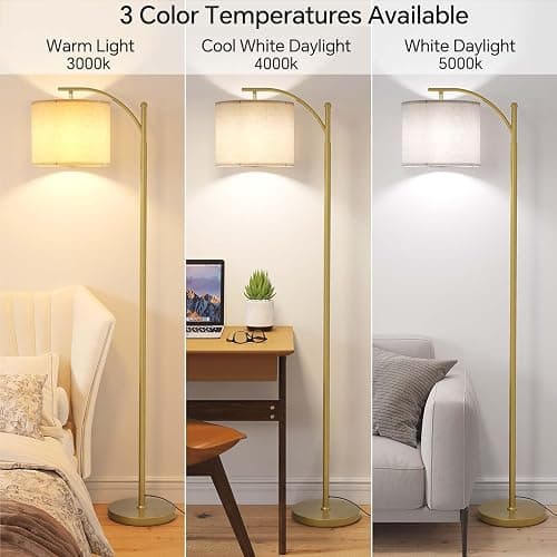 SUNMORY Arc Floor Lamp,Modern Floor Lamp with 9W 3 Color Temperatures Bulb,Metal Standing Lamps with Adjustable Hanging Lampshade,Tall Floor Lamps for Living Room,Bedroom, Gold Without Remote thumbnail 3