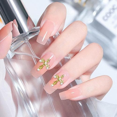 3D Cross Nail Charms, 30pcs Cross Nail Decorations for Nail Art, Pearl Gems Diamond Nail Decor, Gold Nail Charm Metal Alloy Crystal Rhinestones Nail Studs for Women Girl DIY Jewelry Cellphone Crafts thumbnail 2