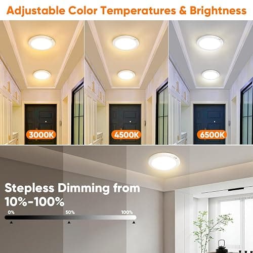 Rechargeable Motion Sensor Ceiling Light with Remote, Battery Operated Closet Light No Wiring, Wireless LED Shower Lights, 3 Colors Dimmable Indoor Overhead Lamp for Closet Shower Pantry Shed Hallway thumbnail 6