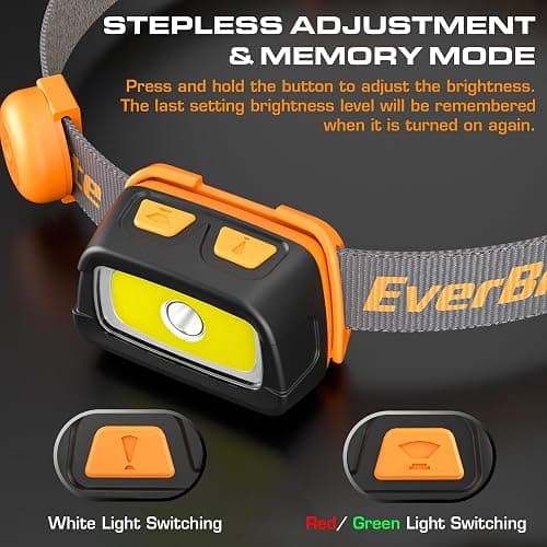EverBrite Rechargeable Headlamp - 350 Lumens Headlight with Red/Green Light and Tail Light, 7 Lighting Modes with Memory Function, Perfect for Trail Running, Camping and Hiking thumbnail 6
