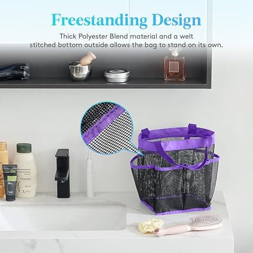 Lifewit Mesh Shower Caddy Freestanding Portable Shower Tote Bag for College Dorm, Bathroom, Gym, Travel, Quick Dry Hanging Organizer with 7 Storage Pockets for Toiletry Essentials,Purple thumbnail 4