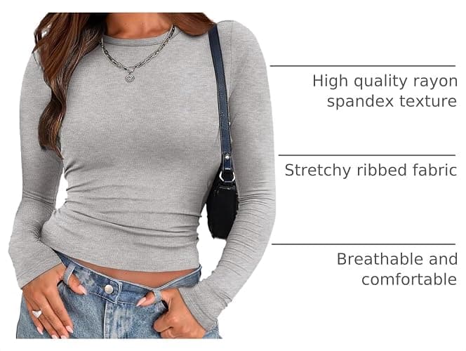 Zeagoo Women Long Sleeve Shirts Ribbed Slim Fit Tops Crewneck Basic Tee | Stretchy Ribbed Womens Tops Ideal for Business Casual, Work, Daily Wear, Going Out, Perfect for Summer and Fall Outfits thumbnail 4