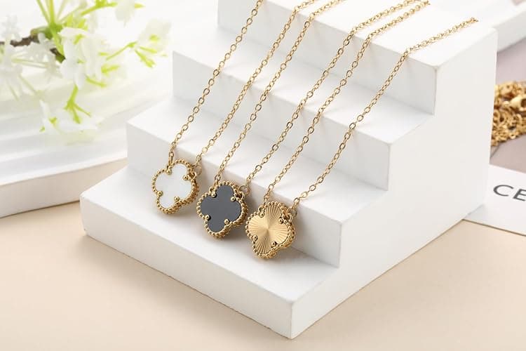 AIPPK Clover Pendant Necklace Set for Women 18K Gold Plated Four Leaf Clover Necklace Lucky Simple Jewelry Gifts for Women 3Pcs thumbnail 4