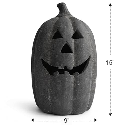 Halloween Decorations Outdoor - Fall Decor - 15" H Black Handmade Terracotta Jack O Lantern Pumpkin - Indoor Outside Gothic Festival House Centerpiece Decoration for Table Garden Living Room Mantel thumbnail 2