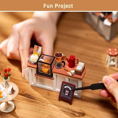 Rolife Coffee Shop Miniature Dollhouse Kit with LED Lights - DIY Crafts for Adults, Birthday Gifts and Hobbies thumbnail 2