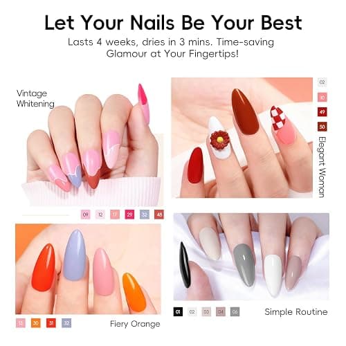 PEACECOLOR 58PCS Gel Nail Polish Set: 35+5 Colours Nail Gel Polish with Drill and Lamp, White Pink Red Nail Kit, Glossy Matte Glitter Base Top Coat, Salon Full Tools Set for Gifts thumbnail 2