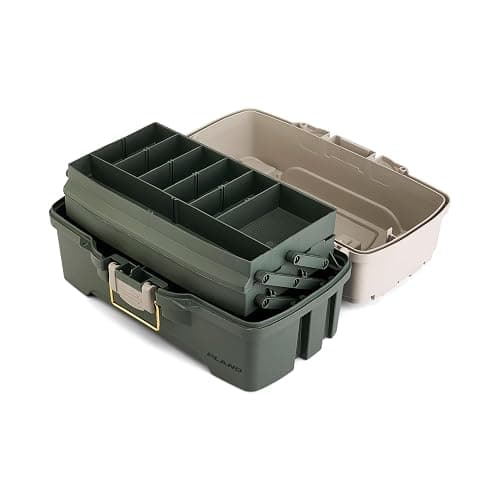 Plano Two-Tray Tackle Box, Green/Tan, Rust-Proof Brass Latch, Top-Access Tray with Deep Storage, Made in the USA, Portable Fishing Gear Storage Organizer thumbnail 4