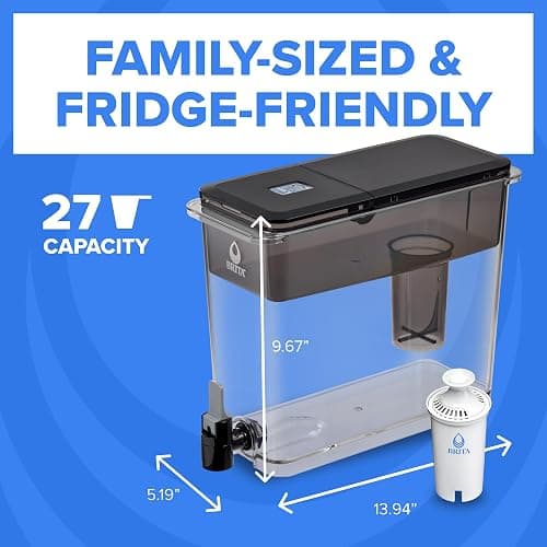 Brita UltraMax Large Water Dispenser with 1 BritaPlus Filter, 27 Cup Capacity, Black (Package May Vary) thumbnail 8