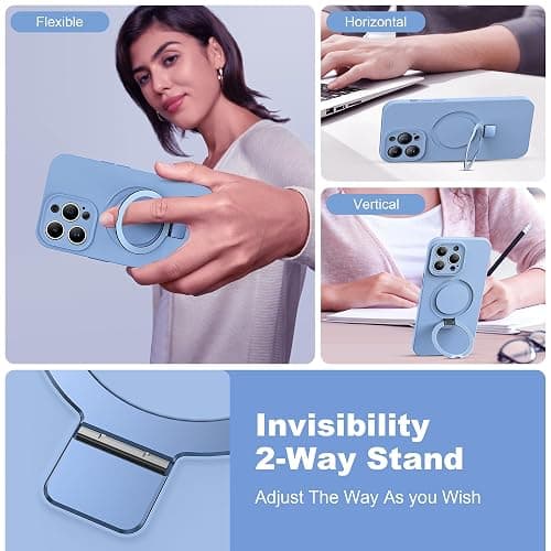 SKYLMW Designed for iPhone 15 Pro Max Case with Magnetic Invisible Stand Compatible with Mag-Safe Military Drop Tested Shockproof Silicone Phone Cases for Women Men 6.7'', Blue thumbnail 2