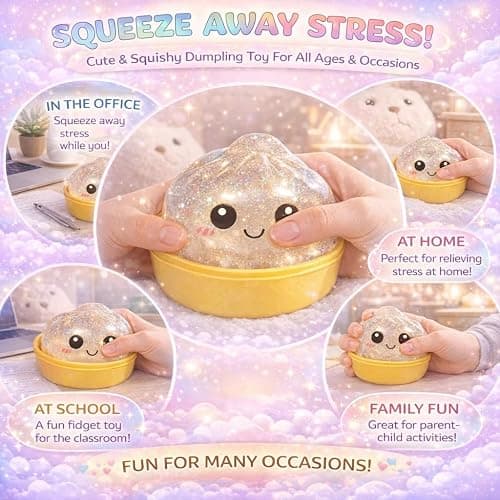 12PCS Glitter Dumpling Squishy, Mini Real Bun Dumplings Stress Relief Set Pack Box, Crazy Fun Balls Toys Fidget Cute Sensory for Anxiety Relief Toy Hand Relax, Birthday Gifts (Smiling) thumbnail 7