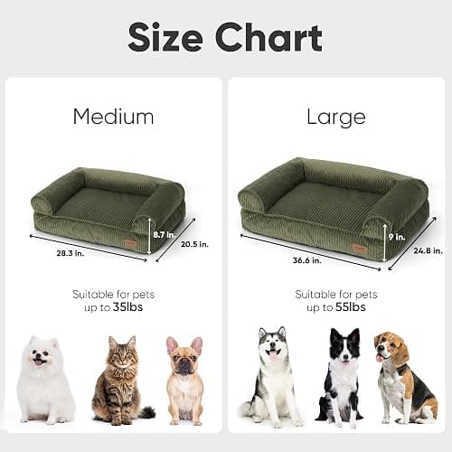 FUKUMARU Dog Couch Bed, Corduroy Cozy Cat Bed for Indoor Cats with Washable Cover, 28in Waterproof Orthopedic Dog Beds Sofa for Small Dogs and Large Cats, Cute Warm Cotton Pet Sofa, Green thumbnail 6