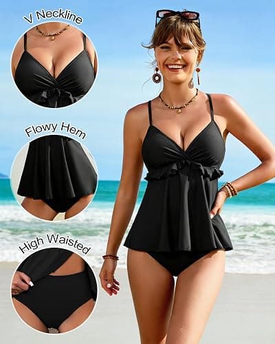 Jolefille Tankini Swimsuits for Women Tummy Control Two Piece Bathing Suit Flowy Top High Waisted Modest Swimwear Cute Floral thumbnail 5