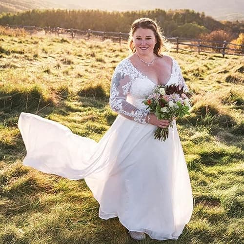 Findlovewedding Wedding Dresses for Bride with Lace Appliques Chiffon A Line Women Dress Long Sleeves Beach Bride Dress thumbnail 5