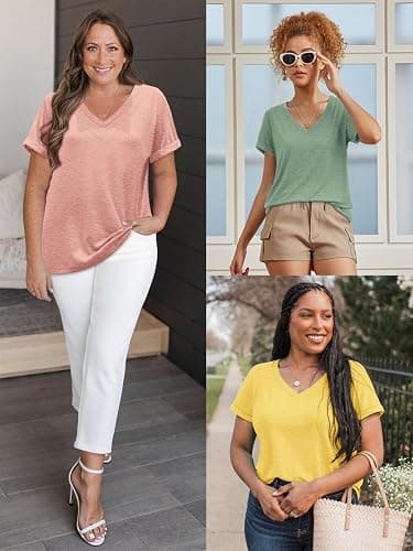 ATHMILE T Shirts Short Sleeve V Neck Tees for Women Fashion Tops Trendy Lightweight Casual Summer Outfits Clothes 2025 Beach thumbnail 5