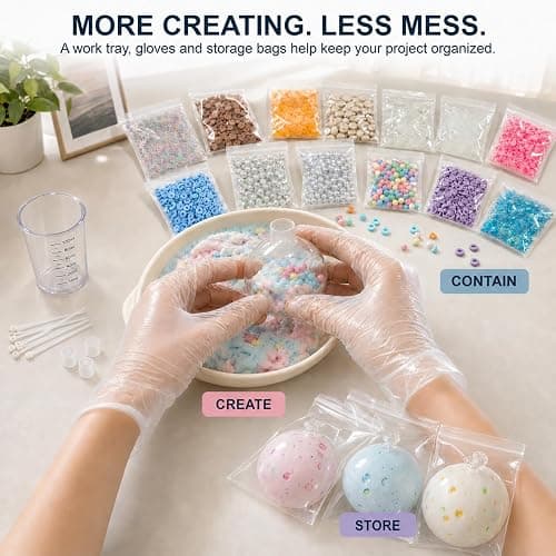 DIY Stress Ball Making Kit, 12 Empty Squishy Skins, Fillers, Slime & Clay | Extended-Neck Craft Kit, 20 Neck Protector Rings, 7 Colors, for Adults & Teens, ASMR Squeeze thumbnail 5