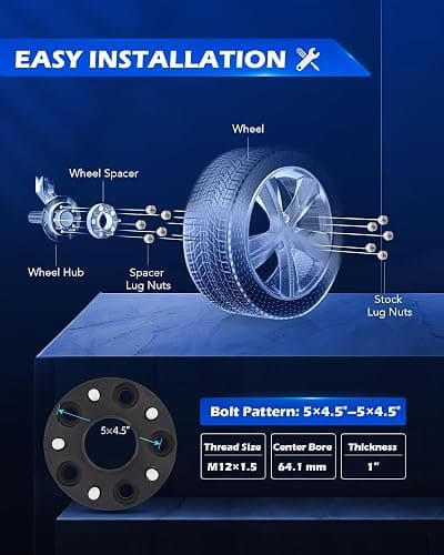 Orion Motor Tech 5x4.5 Hub Centric Wheel Spacers, 1" Black Wheel Spacers with M12x1.5 Studs Compatible with Honda Accord Honda Civic Honda CRV Acura RSX Acura TL, 64.1mm Bore Wheel Spacer Kit, 4pcs thumbnail 2