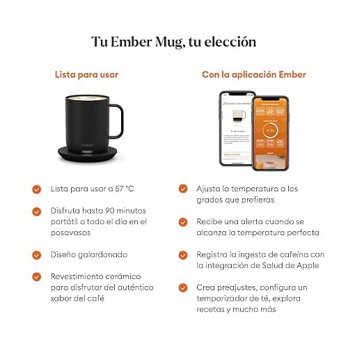Taza Inteligente Ember 2 con Control de Temperatura: Taza de 295 ml con Calefacción, Pantalla LED Inteligente, Control por Aplicación, Batería Recargable de 1,5 h de Autonomía y Diseño Mejorado, Negra thumbnail 4