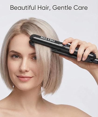 MELYDO Mini Flat Iron, Ceramic Tourmaline Small Hair Straightener for Short Hair/Bangs, Dual Voltage Travel Hair Straightener, Portable Mini Straightener with Storage Pouch(Black) thumbnail 2