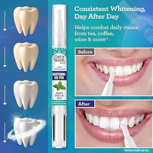 GuruNanda Teeth Whitening Pen,(0.06 fl oz)-20 Uses, Pro Formula - Hydrogen Peroxide Whitening Gel Pen, Enamel-Safe, Cruelty-Free, Vegan, Mint Flavor (Pack of 4) thumbnail 3