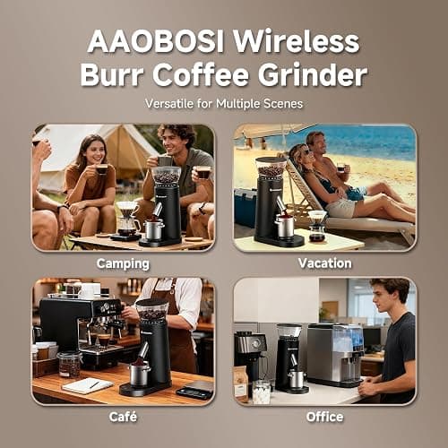 AAOBOSI Coffee Grinder, Cordless Coffee Bean Grinder with 60 Grind Settings,Conical Burr Coffee Grinder Suitable for Indoor Home,Office & Outdoor Camping,Travel Use,Anti-Static,5-98s Timer. thumbnail 9