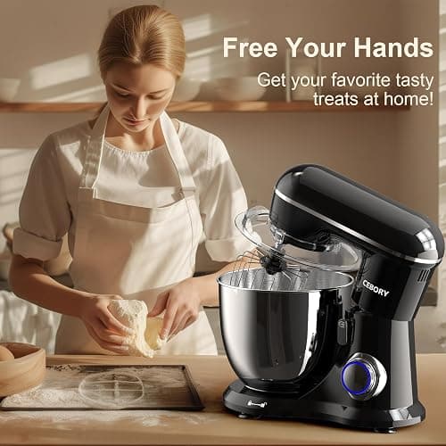 CEBORY 3-IN-1 Electric Stand Mixer, 6.5QT Bowl 660W 10-Speed Kitchen Mixer, Household Food Mixers include Dough Hook, Beater and Whisk, Bread Cake Mixer for Baking and Most Home Cooks, Black thumbnail 6