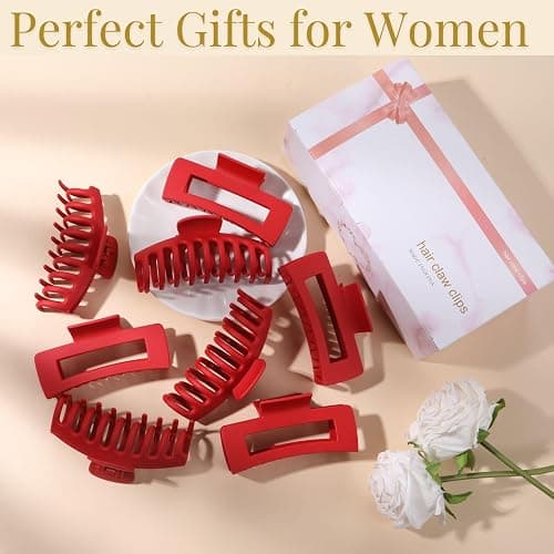 Red Hair Clips for Women - 8 Pack 4.3 Inch Large Hair Claw Clips for Women Thin Thick Curly Hair, Big Matte Banana Clips,Strong Hold jaw clips thumbnail 6