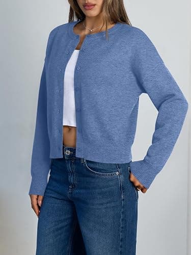 Trendy Queen Cropped Cardigan Sweaters for Women Lightweight Crop Knit Y2k Fall Outfits Fashion Clothes 2025 thumbnail 3
