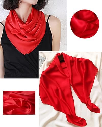 Saiusloa Solid Color Neck Scarf For Women Square Satin Head Scarves headband Bandanas 23.6× 23.6 inches thumbnail 4