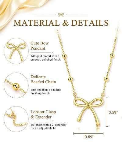 UNGENT THEM Always Remember You Are Loved - Cute Preppy Girly Trendy Stuff Gold Bow Necklace for Women Teen Girls thumbnail 4