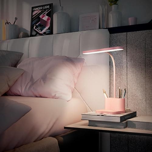 AXX Pink Desk Lamp for Home Office, Cute Table Lights for Bedrooms, Kawaii, Dimmable LED, Flexible Gooseneck, Pen Holder, Touch Control, Room College Dorm Essentials for Teen Girls Kids thumbnail 2