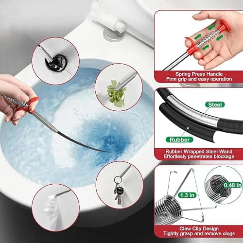 76 Inch Drain Snake with Flexible Grabber Claw - Flexible Grabber Tool for Hair Clogs, Plumbing Auger for Sink, Tub, and Pipe Clog Remover thumbnail 7