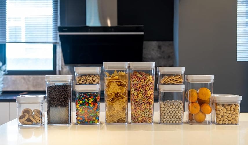 Amazon Basics Airtight Food Storage Containers, BPA Free, with Twist/Turn Lids, for Kitchen Pantry Organization, 10-Piece Square Set, Clear Plastic thumbnail 6